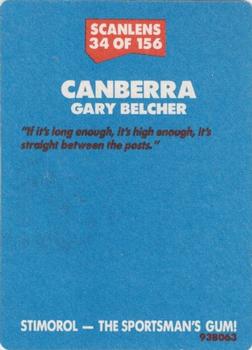 1989 Scanlens #34 Gary Belcher Back